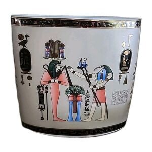 BEAUTIFUL King Tut /Egyptian Porcelain Oval Vase Fathi Mahmoud White Black Gold